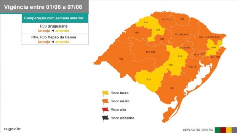 No quarto levantamento, regiões que estavam em amarelo (risco baixo) passaram para laranja (risco médio)