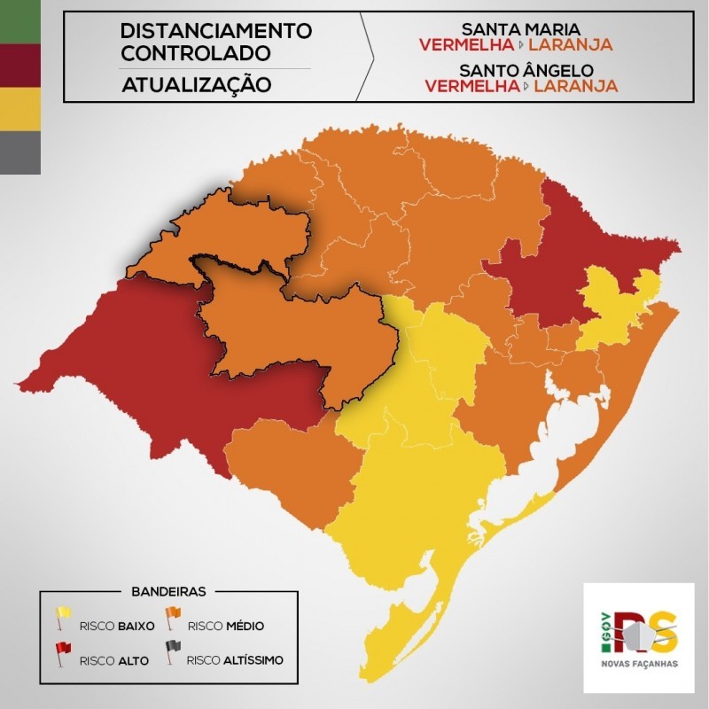 Regiões de Santo Ângelo e Santa Maria, que estava na bandeira vermelha desde segunda, voltaram para a laranja