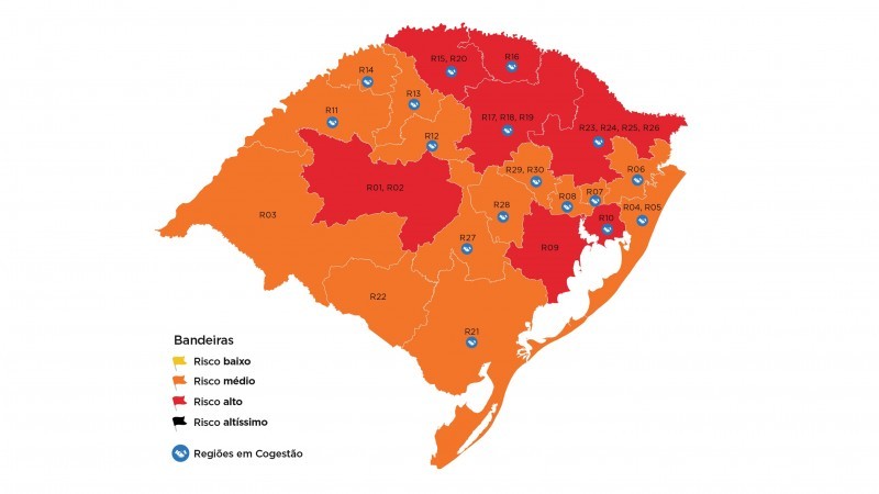 Mapa preliminar da 19ª rodada do Distanciamento Controlado e as 17 regiões em cogestão